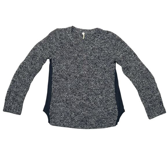 Margaret O'Leary Marled Knit Sweater Contrast Panels Navy Blue White - Size XS - Picture 1 of 7